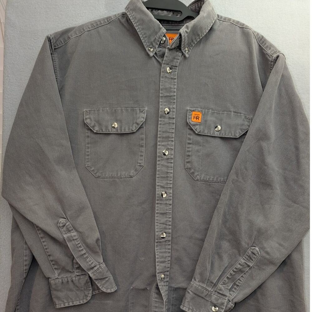 Wrangler FR Riggs Workwear Shirt Sz XL Gray Flame Resistant HRC2 Button Down